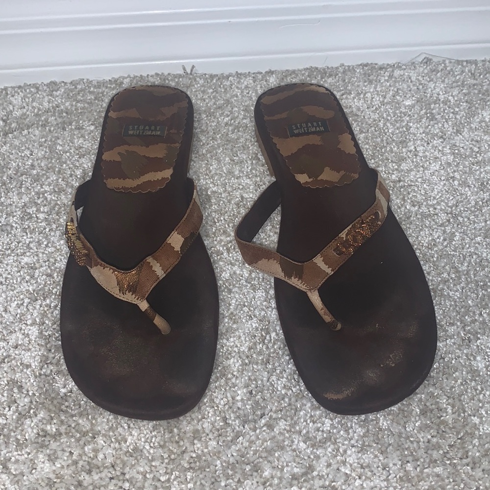 Stuart Weitzman Amore Rum Tiger Flip Flops!
